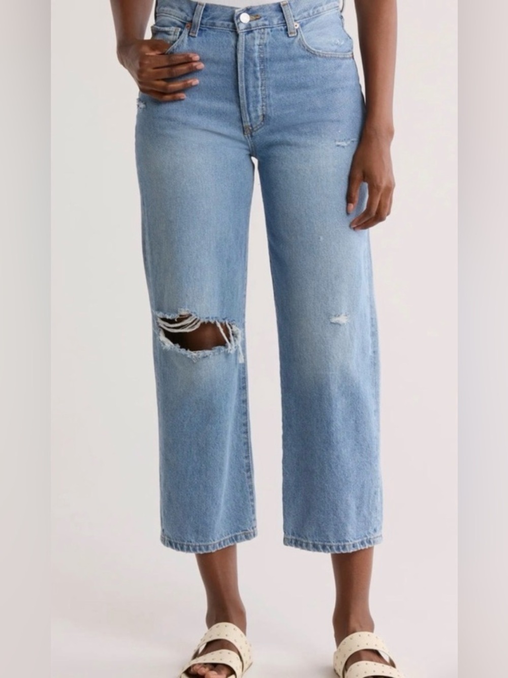 Etica Cropped Jeans Loose Boyfriend High Rise Distressed Button Fly Size 25 NWT